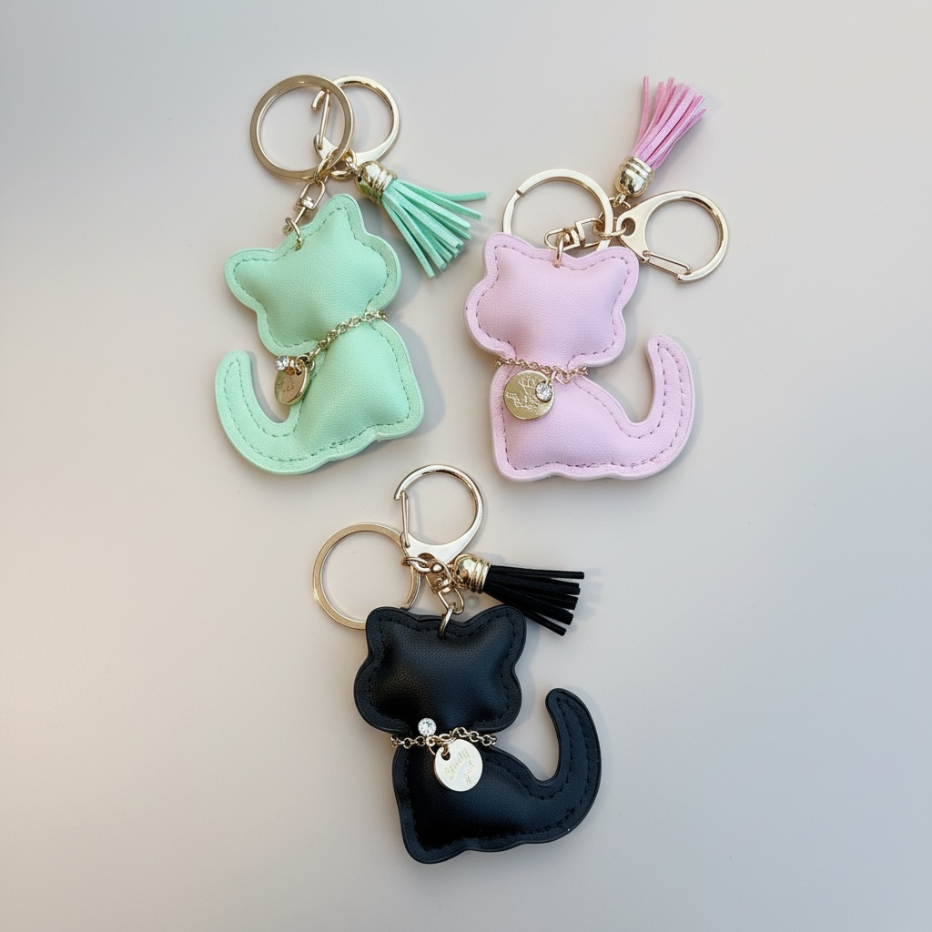 Portachiavi Gatto con Nappina – Disponibile in 3 Colori