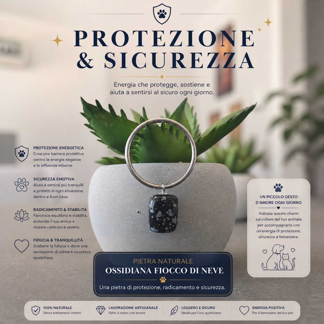 Charm - protezione e sicurezza - ossidiana fiocco di neve