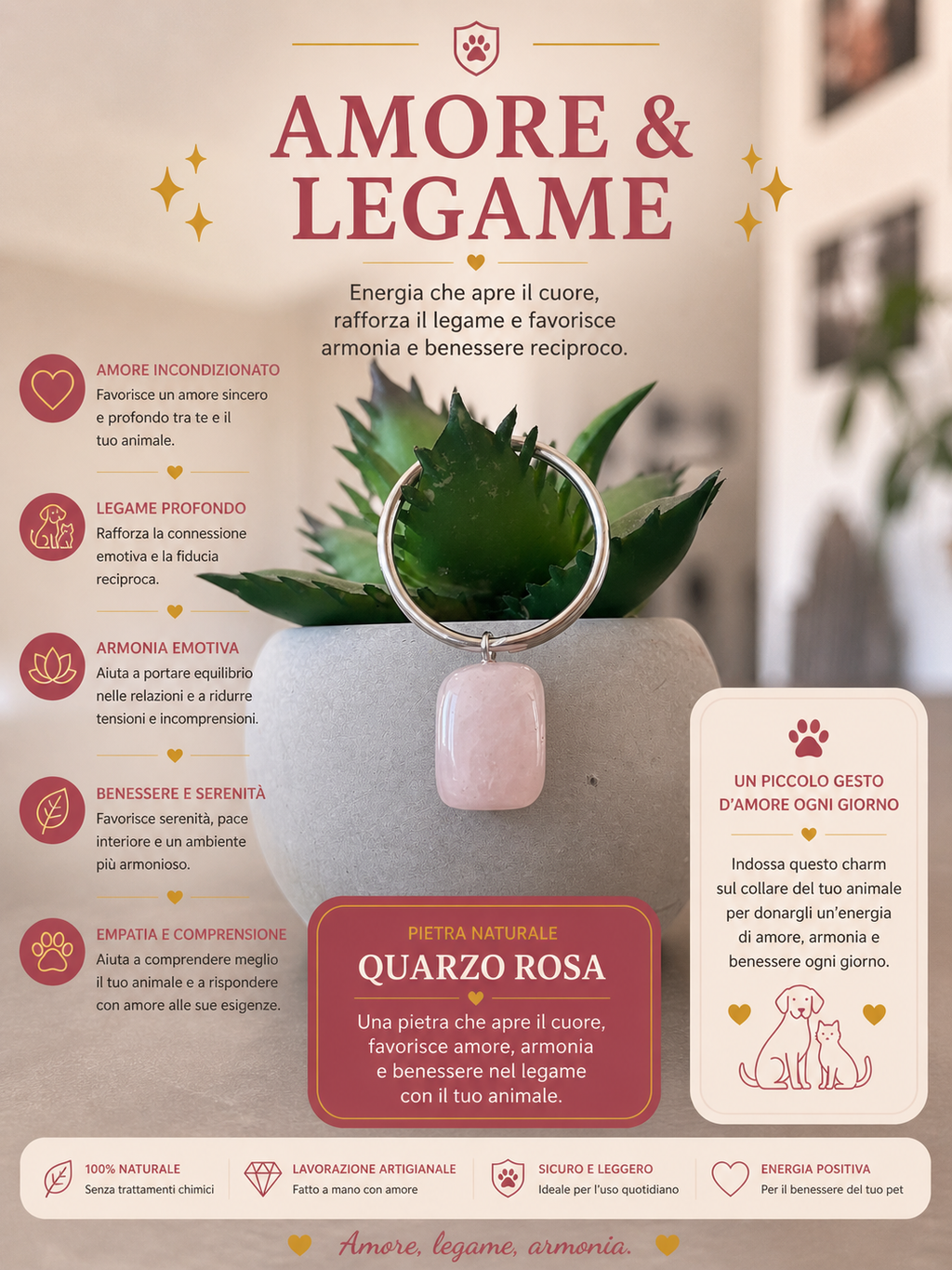 Charm - amore e legame - quarzo rosa